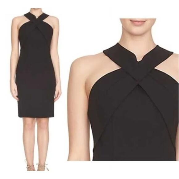 Cynthia Steffe Rich Black V-Neck Sheath Cocktail Dress Size 6 - Picture 2 of 15